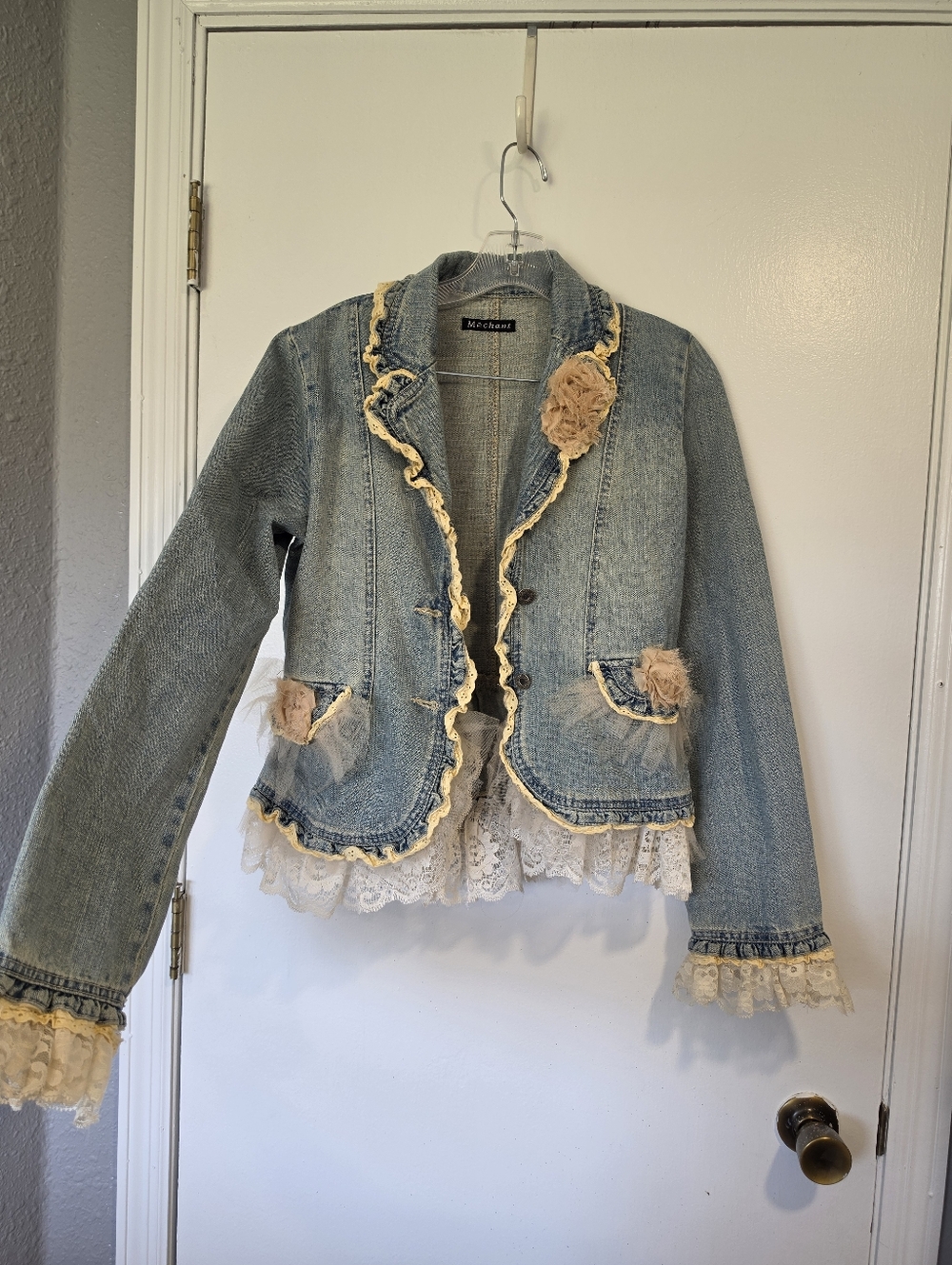 Mechant | Denim and Lace Ruffle Jacket Size M